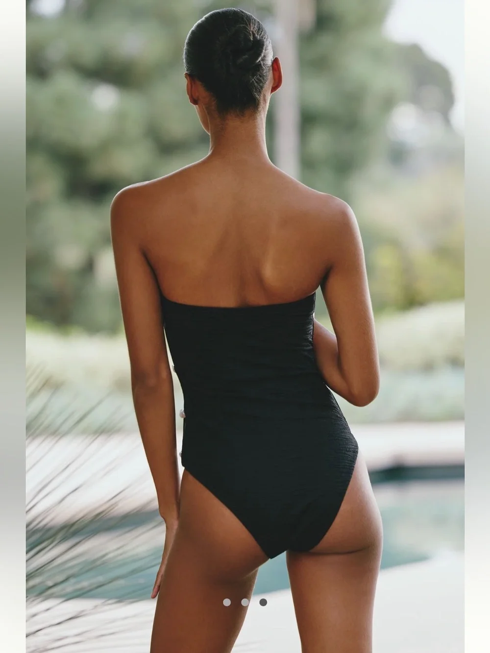 LA PORTE Stephanie One Piece Swimsuit Jet Black Jacquard Cutout Pearl Small NEW